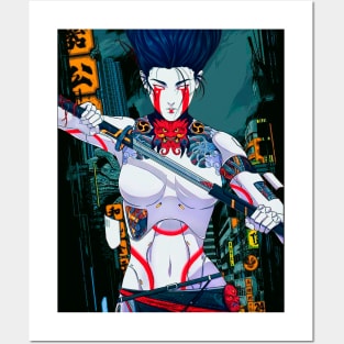Vaporwave Samurai Cyberpunk Goth Dystopian Cyborg Girl Posters and Art